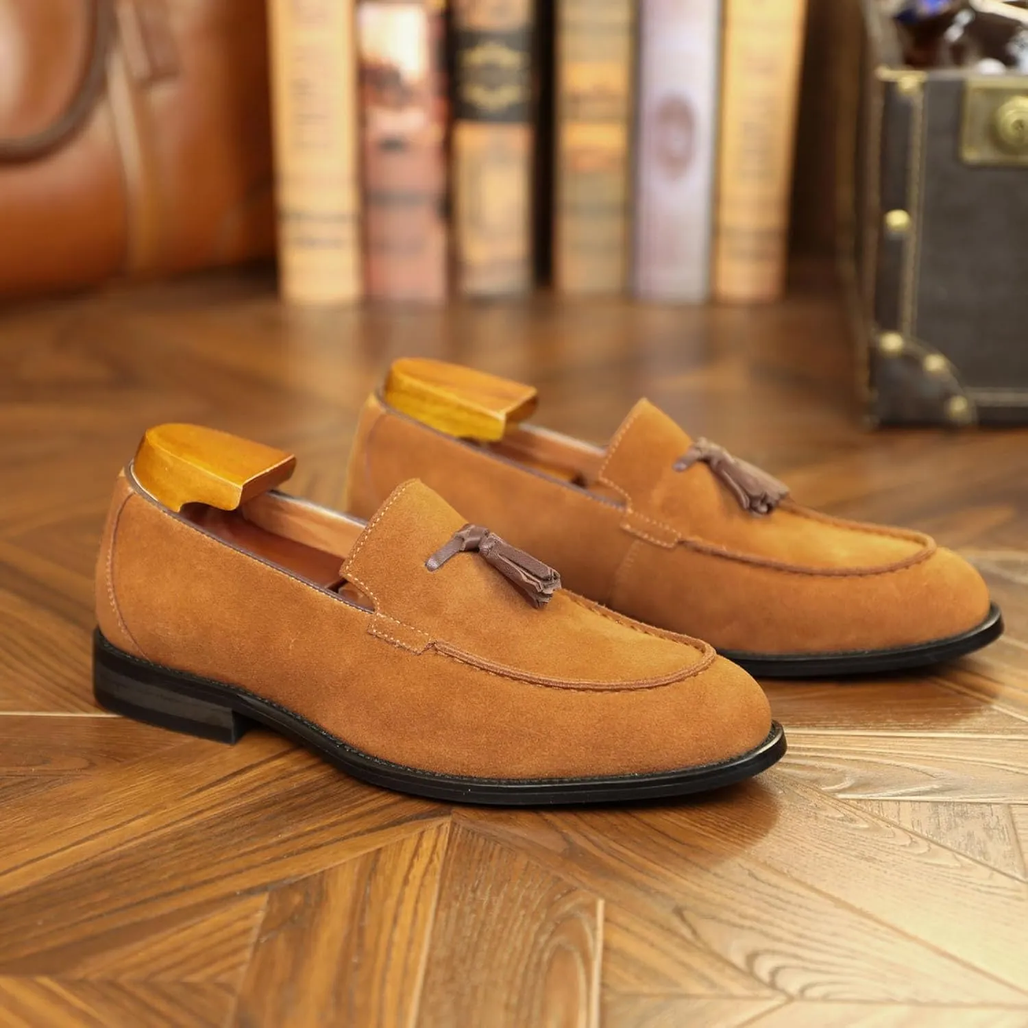 Myallfeet Men's Business Frosted Tassel Footwear Casual Loafers Fashion Suede Low Top Non-Slip Luxury Evening Dress Suit Shoes