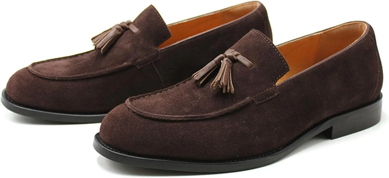 Myallfeet Men's Business Frosted Tassel Footwear Casual Loafers Fashion Suede Low Top Non-Slip Luxury Evening Dress Suit Shoes