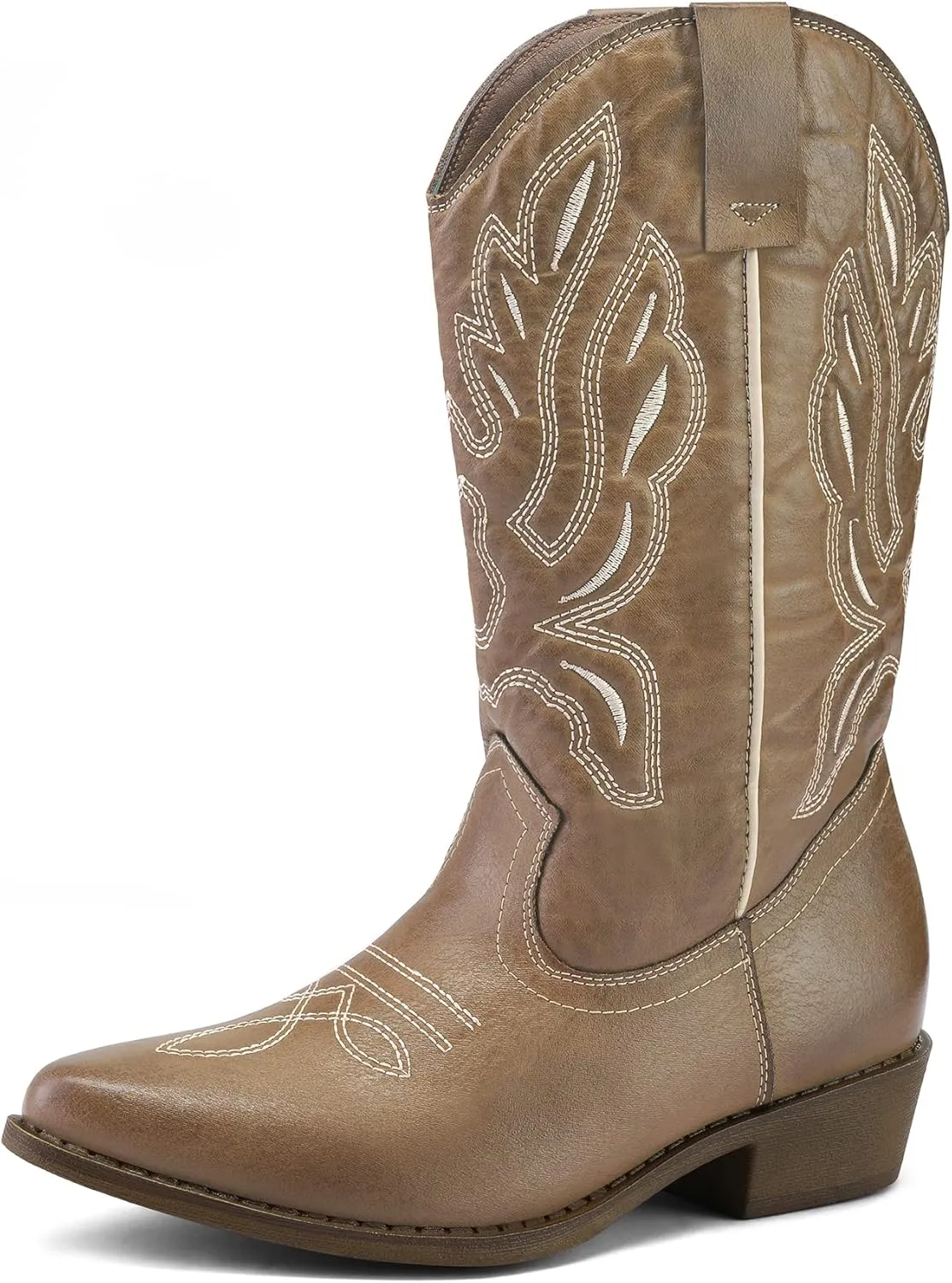 mysoft Women's Western Cowboy Boots Embroidered Mid-Calf Pointed Toe Cowgirl Boot