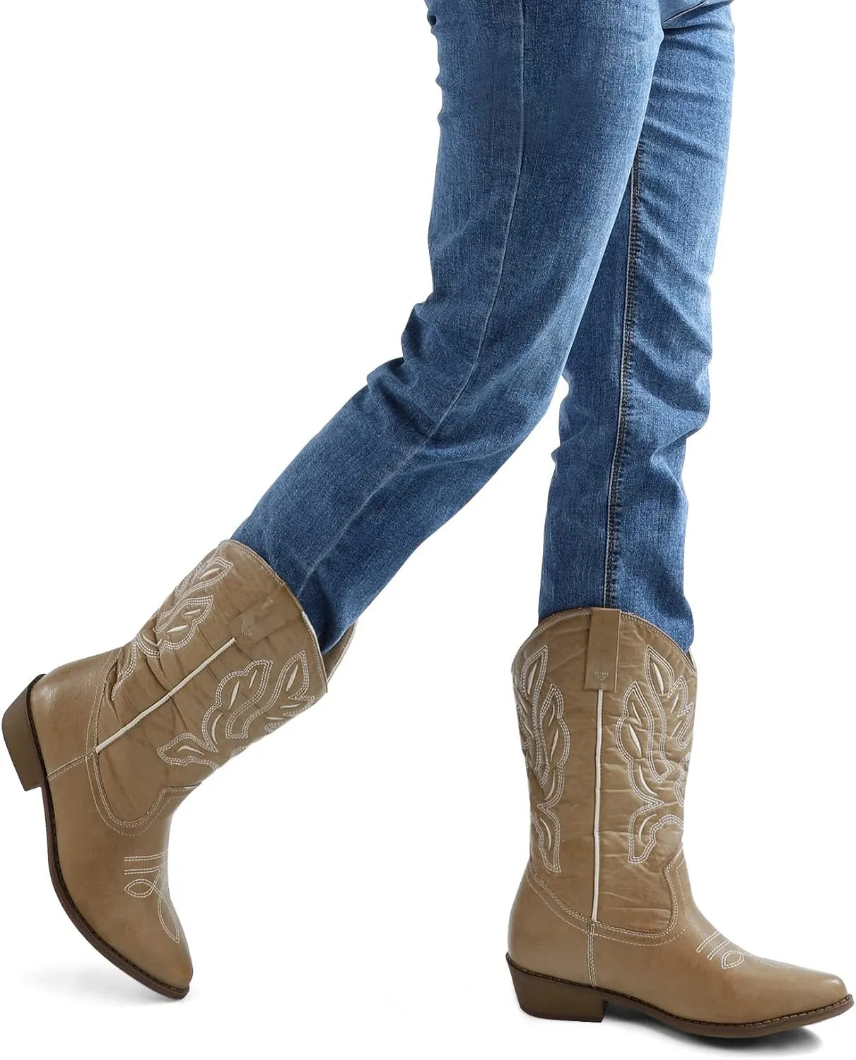 mysoft Women's Western Cowboy Boots Embroidered Mid-Calf Pointed Toe Cowgirl Boot