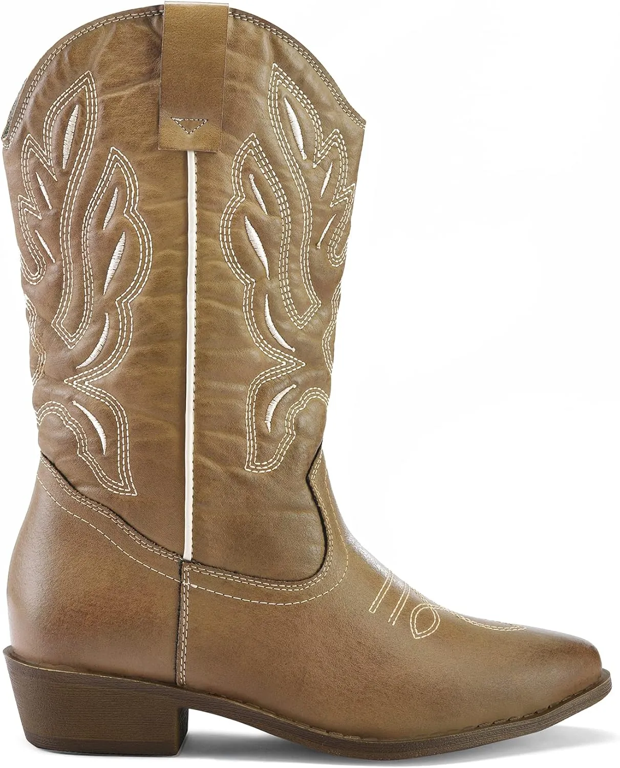 mysoft Women's Western Cowboy Boots Embroidered Mid-Calf Pointed Toe Cowgirl Boot