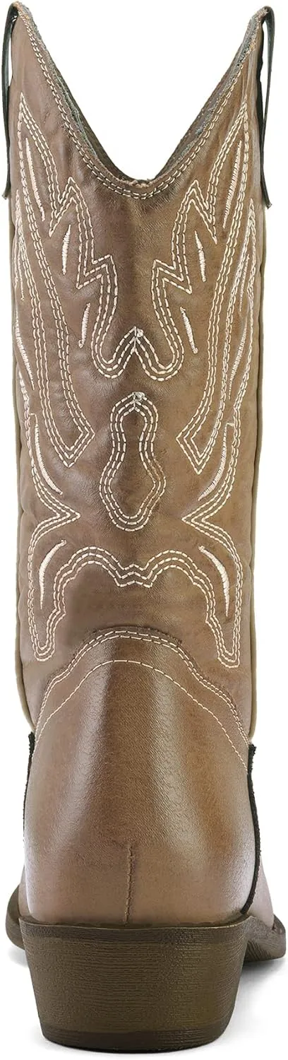 mysoft Women's Western Cowboy Boots Embroidered Mid-Calf Pointed Toe Cowgirl Boot