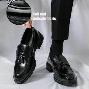 NEKGNL Men's Tassel Slip on Platform Loafers Luxury Round Toe Non-Slip Lug Sole Business Work Office Dress Shoes Summer Breathable Walking Casual Shoes
