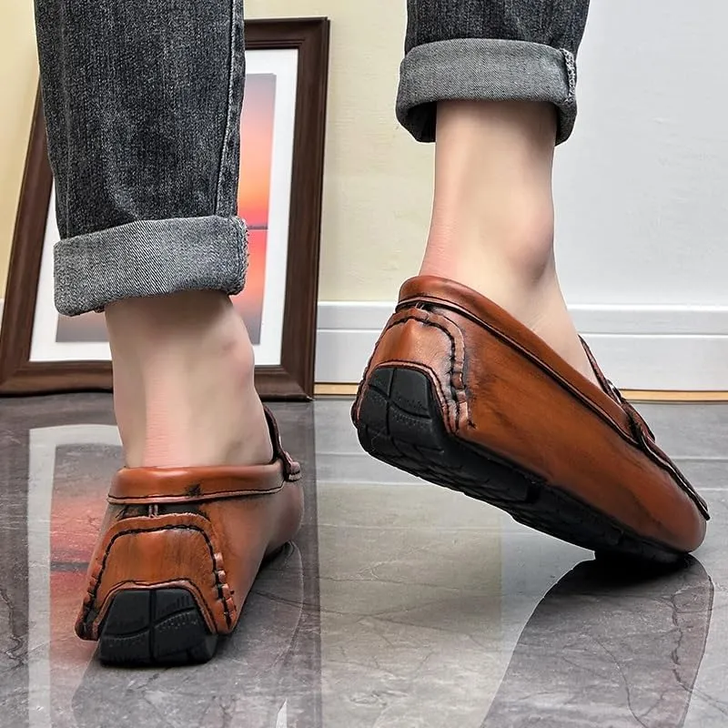 New Men's Loafers Square Toe Brogue Embossed Wingtips with Tassel Driving Loafers Flat Heel Lightweight Comfortable Party Outdoor Slip-ons