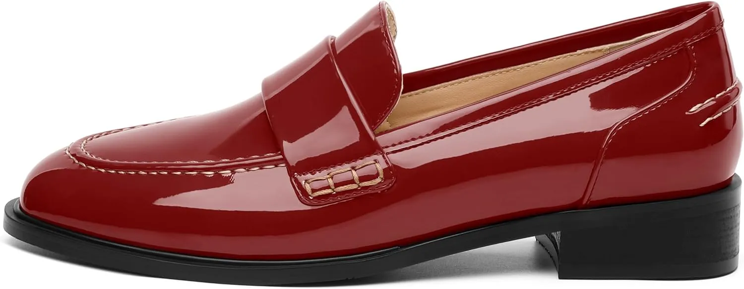 NUMALEO Women's Loafers Penny Loafers & Slip-ons Flats Closed Round Toe Low Heel Shoes 1 Inch Patent Fashion Casual Shoes Comfortable Work Office Flats Dressy Shoes