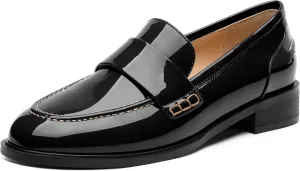 NUMALEO Women's Loafers Penny Loafers & Slip-ons Flats Closed Round Toe Low Heel Shoes 1 Inch Patent Fashion Casual Shoes Comfortable Work Office Flats Dressy Shoes