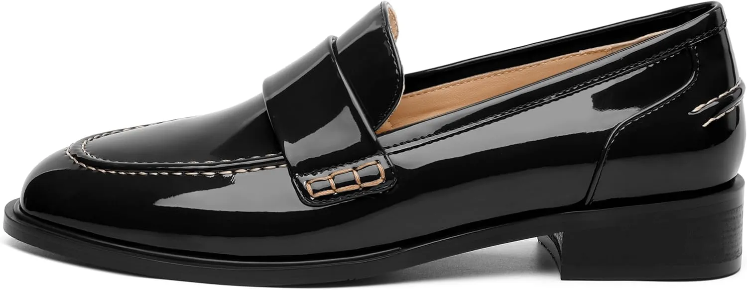 NUMALEO Women's Loafers Penny Loafers & Slip-ons Flats Closed Round Toe Low Heel Shoes 1 Inch Patent Fashion Casual Shoes Comfortable Work Office Flats Dressy Shoes