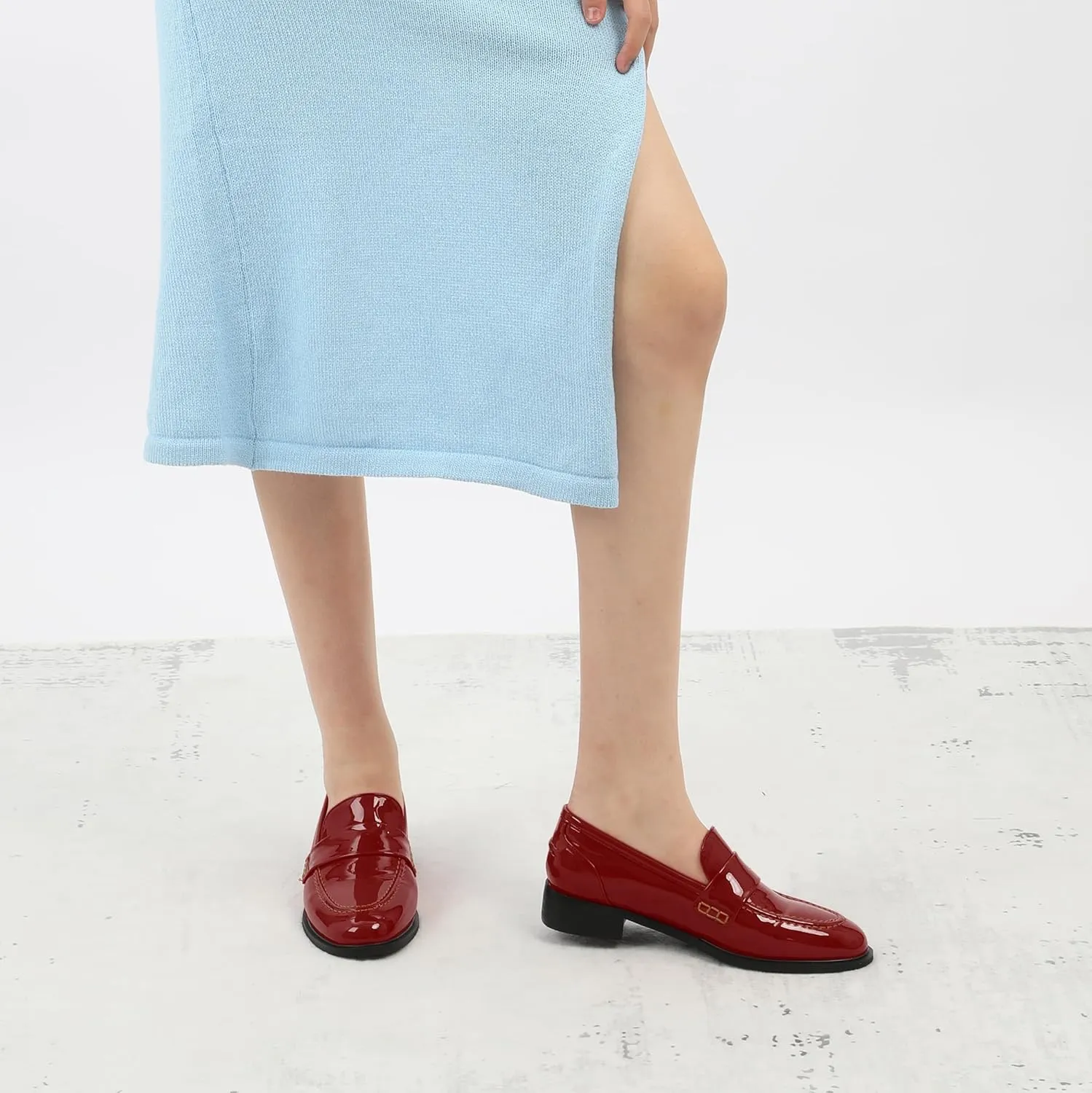 NUMALEO Women's Loafers Penny Loafers & Slip-ons Flats Closed Round Toe Low Heel Shoes 1 Inch Patent Fashion Casual Shoes Comfortable Work Office Flats Dressy Shoes