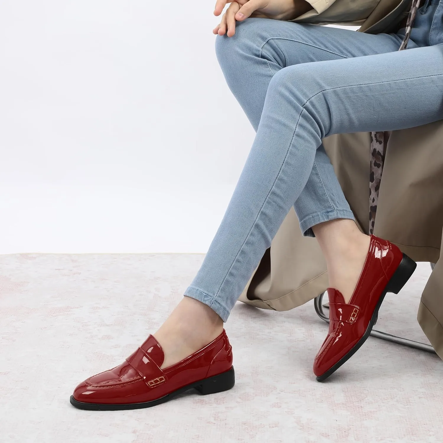 NUMALEO Women's Loafers Penny Loafers & Slip-ons Flats Closed Round Toe Low Heel Shoes 1 Inch Patent Fashion Casual Shoes Comfortable Work Office Flats Dressy Shoes