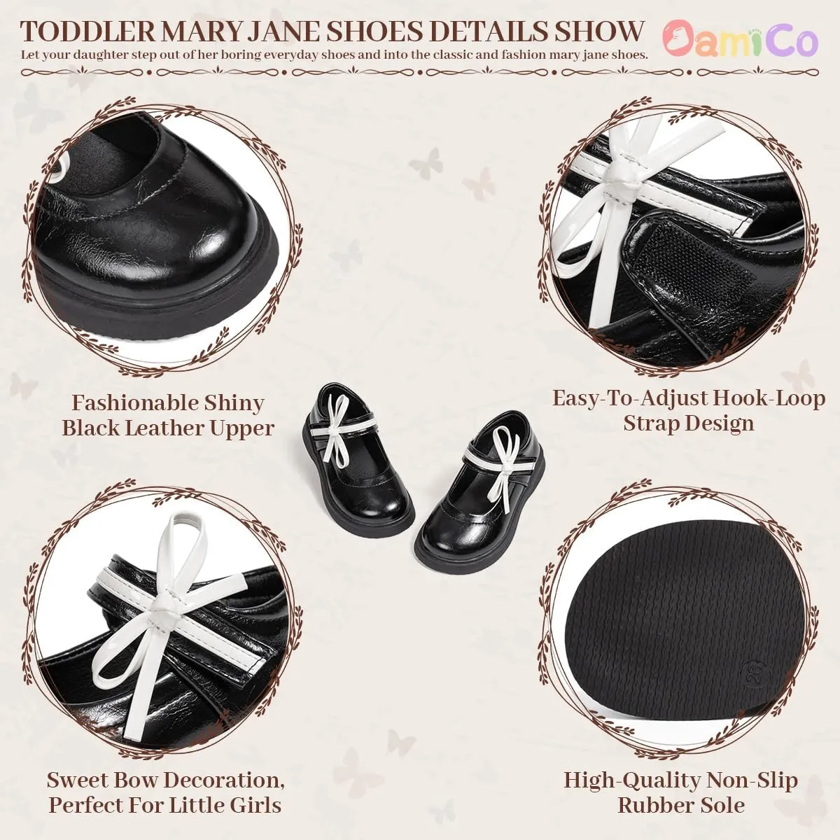 Oamico Toddler Girls Dress Shoes Loafers School Uniform Mary Jane Flats Thick Non-Slip Sole Casual Shoe (Toddler/Little Kids)