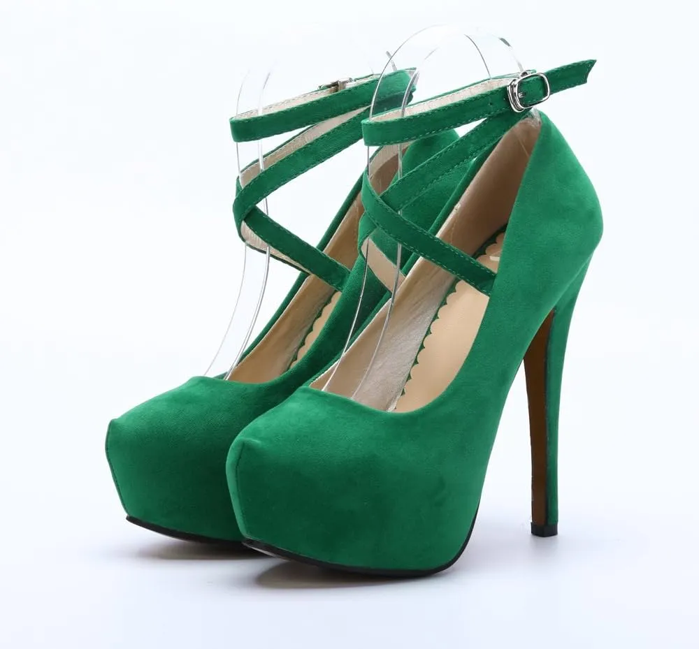 OCHENTA Women's Ankle Strap Platform Party Closed Toe Dress High Heels Pumps