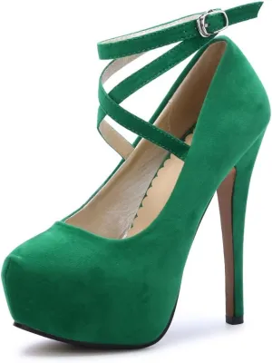 OCHENTA Women's Ankle Strap Platform Party Closed Toe Dress High Heels Pumps