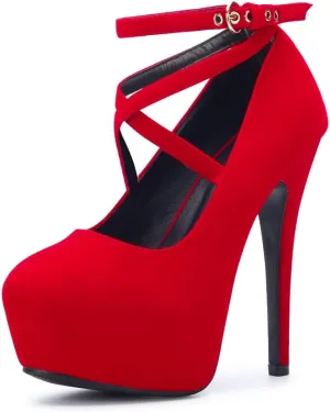 OCHENTA Women's Ankle Strap Platform Party Closed Toe Dress High Heels Pumps