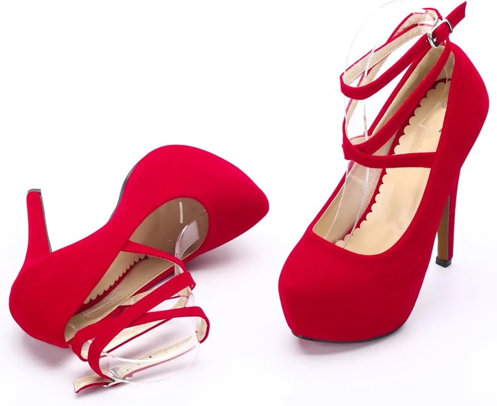 OCHENTA Women's Ankle Strap Platform Party Closed Toe Dress High Heels Pumps