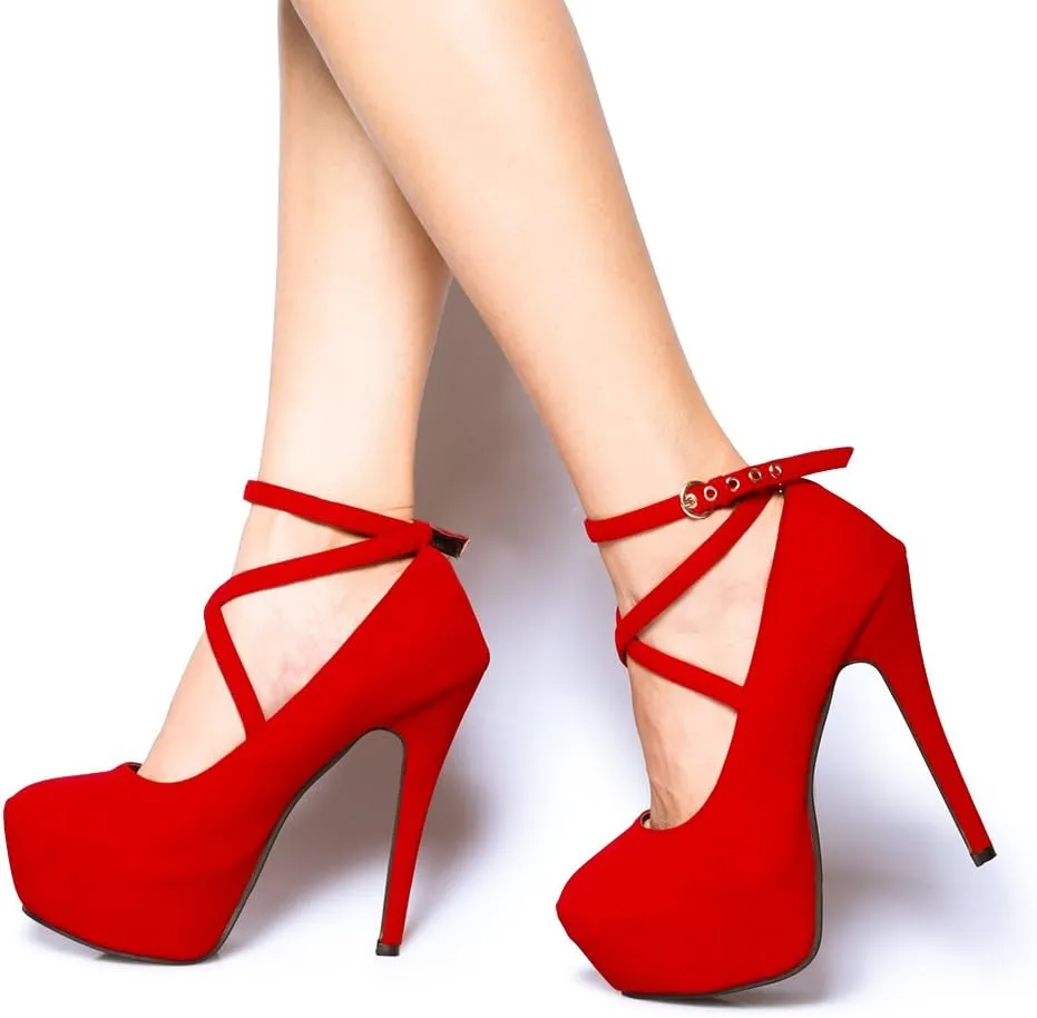 OCHENTA Women's Ankle Strap Platform Party Closed Toe Dress High Heels Pumps