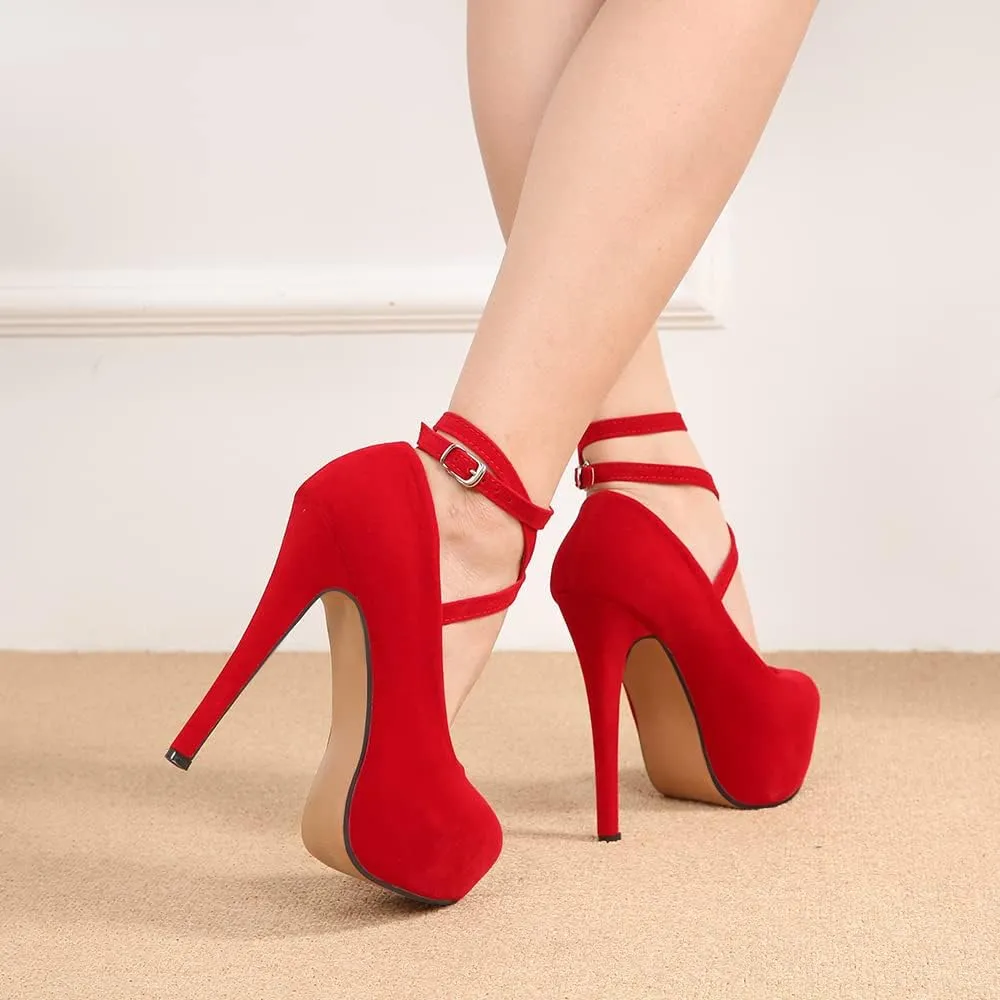 OCHENTA Women's Ankle Strap Platform Party Closed Toe Dress High Heels Pumps