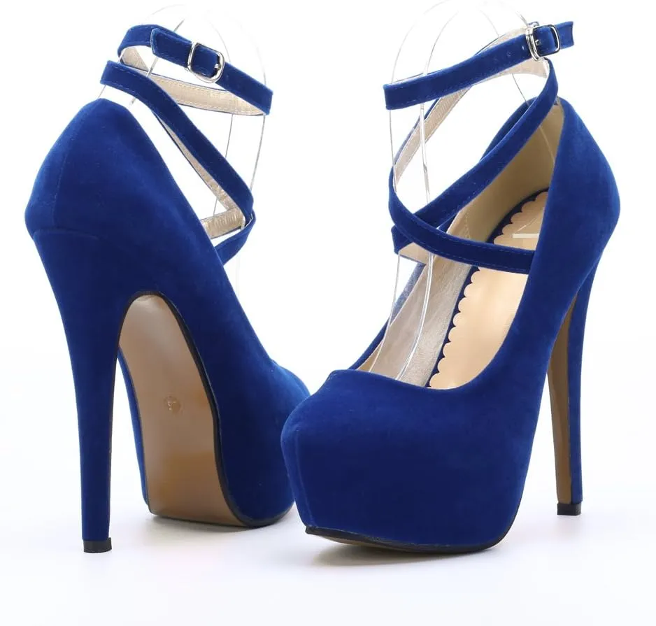 OCHENTA Women's Ankle Strap Platform Party Closed Toe Dress High Heels Pumps