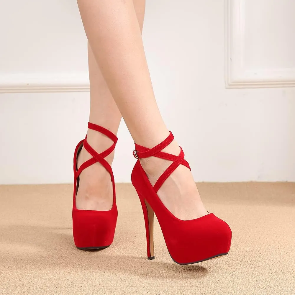 OCHENTA Women's Ankle Strap Platform Party Closed Toe Dress High Heels Pumps