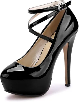 OCHENTA Women's Ankle Strap Platform Party Closed Toe Dress High Heels Pumps