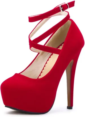 OCHENTA Women's Ankle Strap Platform Party Closed Toe Dress High Heels Pumps