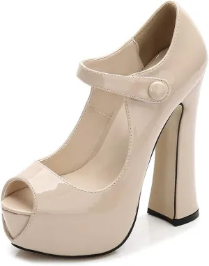 OCHENTA Women's Peep Toe Platform High Heels Ankle Strap Pumps Chunky Heels for Party Daily Wear
