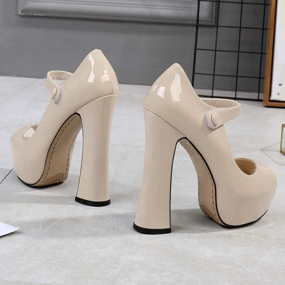 OCHENTA Women's Peep Toe Platform High Heels Ankle Strap Pumps Chunky Heels for Party Daily Wear