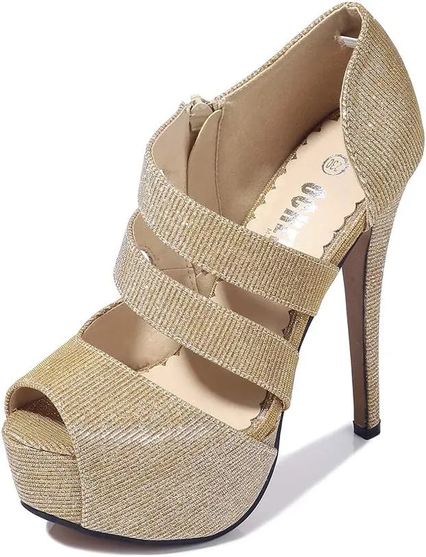 OCHENTA Women's Peep Toe Prom Heels Platform High Heels Sandal Pumps Zipper Hollow Out Sexy Heels