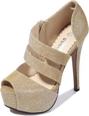 OCHENTA Women's Peep Toe Prom Heels Platform High Heels Sandal Pumps Zipper Hollow Out Sexy Heels