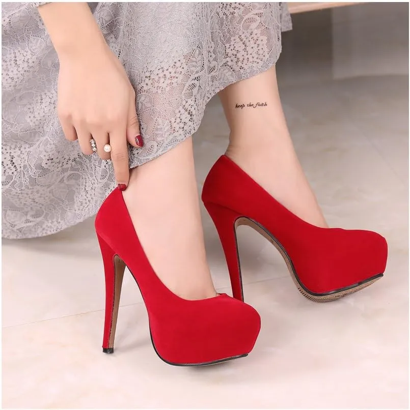 OCHENTA Women's Platform Slip On High Heels Dress Pumps
