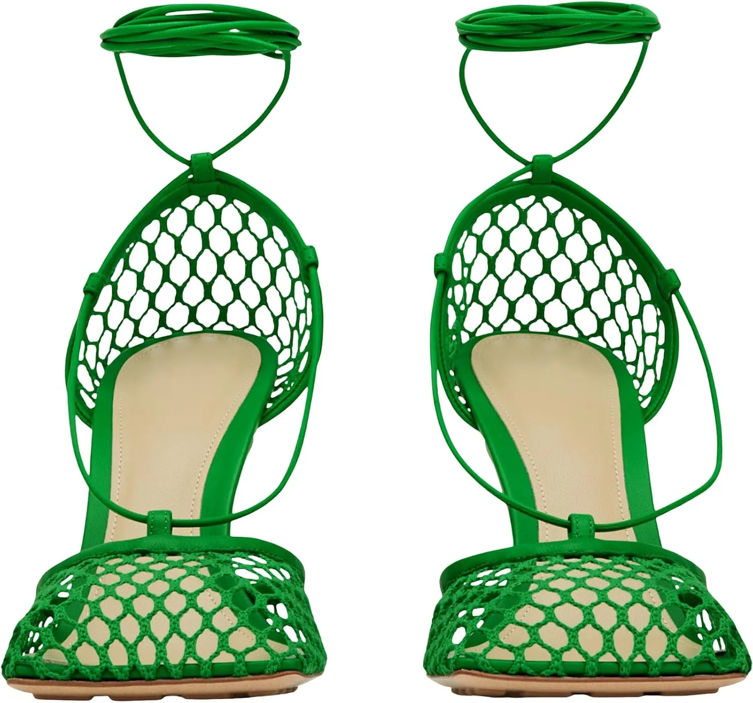Olomisa Mesh Heels for Women - Wrap-up Heels with Square Toe & Strappy Fishnet Design