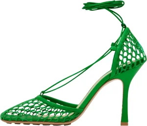 Olomisa Mesh Heels for Women - Wrap-up Heels with Square Toe & Strappy Fishnet Design