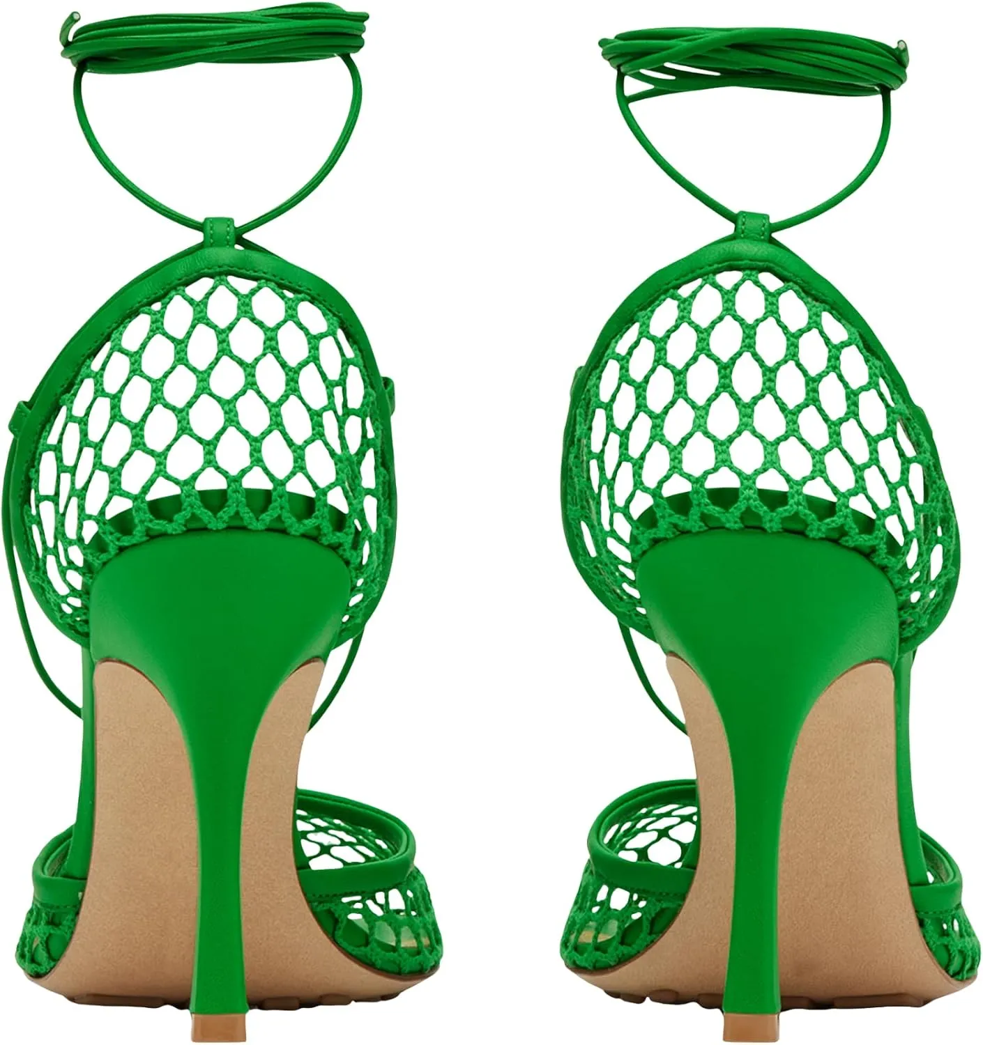 Olomisa Mesh Heels for Women - Wrap-up Heels with Square Toe & Strappy Fishnet Design