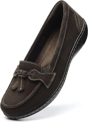 Osslue Women's Classic Microsuede Leather Penny Loafers Retro Ladies Moccasins Driving Mocs Fashion Tassel Boat Shoes Comfort Slip-On Casual Walking Flats
