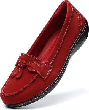 Osslue Women's Classic Microsuede Leather Penny Loafers Retro Ladies Moccasins Driving Mocs Fashion Tassel Boat Shoes Comfort Slip-On Casual Walking Flats