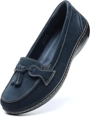 Osslue Women's Classic Microsuede Leather Penny Loafers Retro Ladies Moccasins Driving Mocs Fashion Tassel Boat Shoes Comfort Slip-On Casual Walking Flats