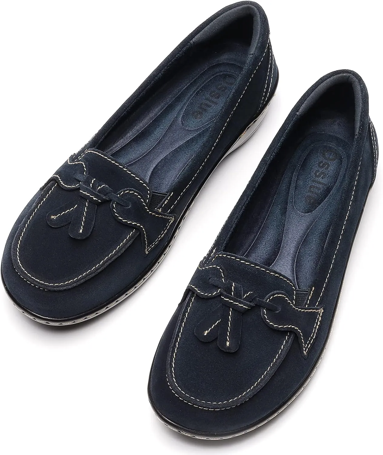 Osslue Women's Classic Microsuede Leather Penny Loafers Retro Ladies Moccasins Driving Mocs Fashion Tassel Boat Shoes Comfort Slip-On Casual Walking Flats