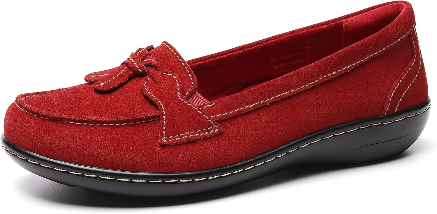 Osslue Women's Classic Microsuede Leather Penny Loafers Retro Ladies Moccasins Driving Mocs Fashion Tassel Boat Shoes Comfort Slip-On Casual Walking Flats