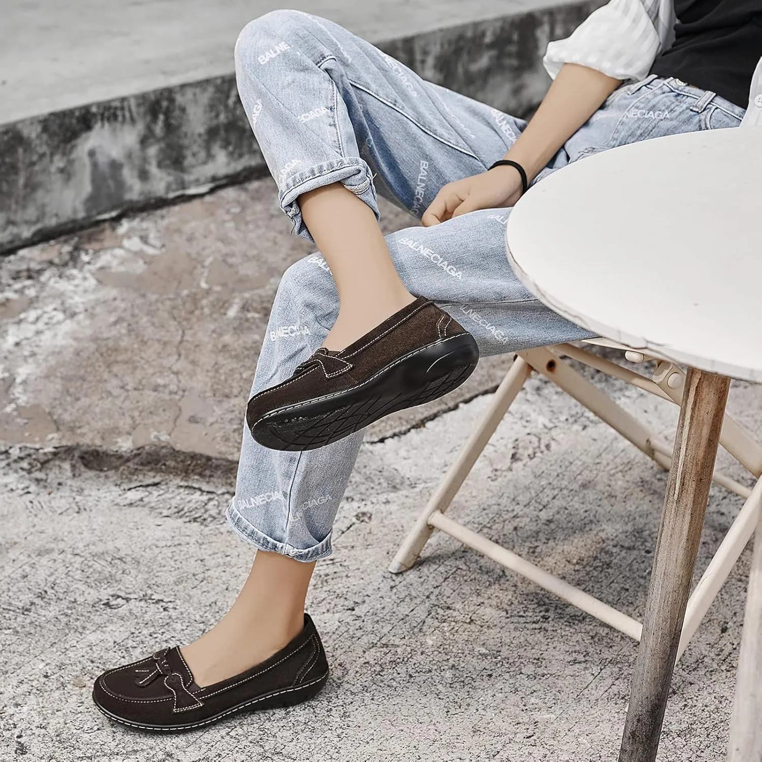 Osslue Women's Classic Microsuede Leather Penny Loafers Retro Ladies Moccasins Driving Mocs Fashion Tassel Boat Shoes Comfort Slip-On Casual Walking Flats