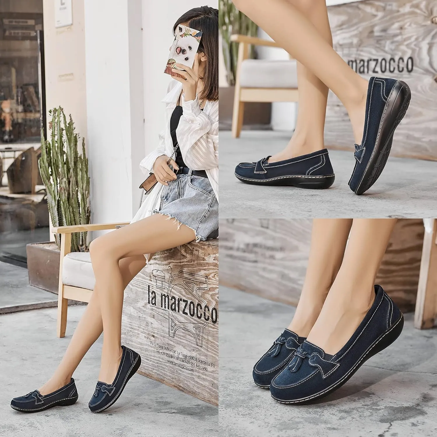 Osslue Women's Classic Microsuede Leather Penny Loafers Retro Ladies Moccasins Driving Mocs Fashion Tassel Boat Shoes Comfort Slip-On Casual Walking Flats