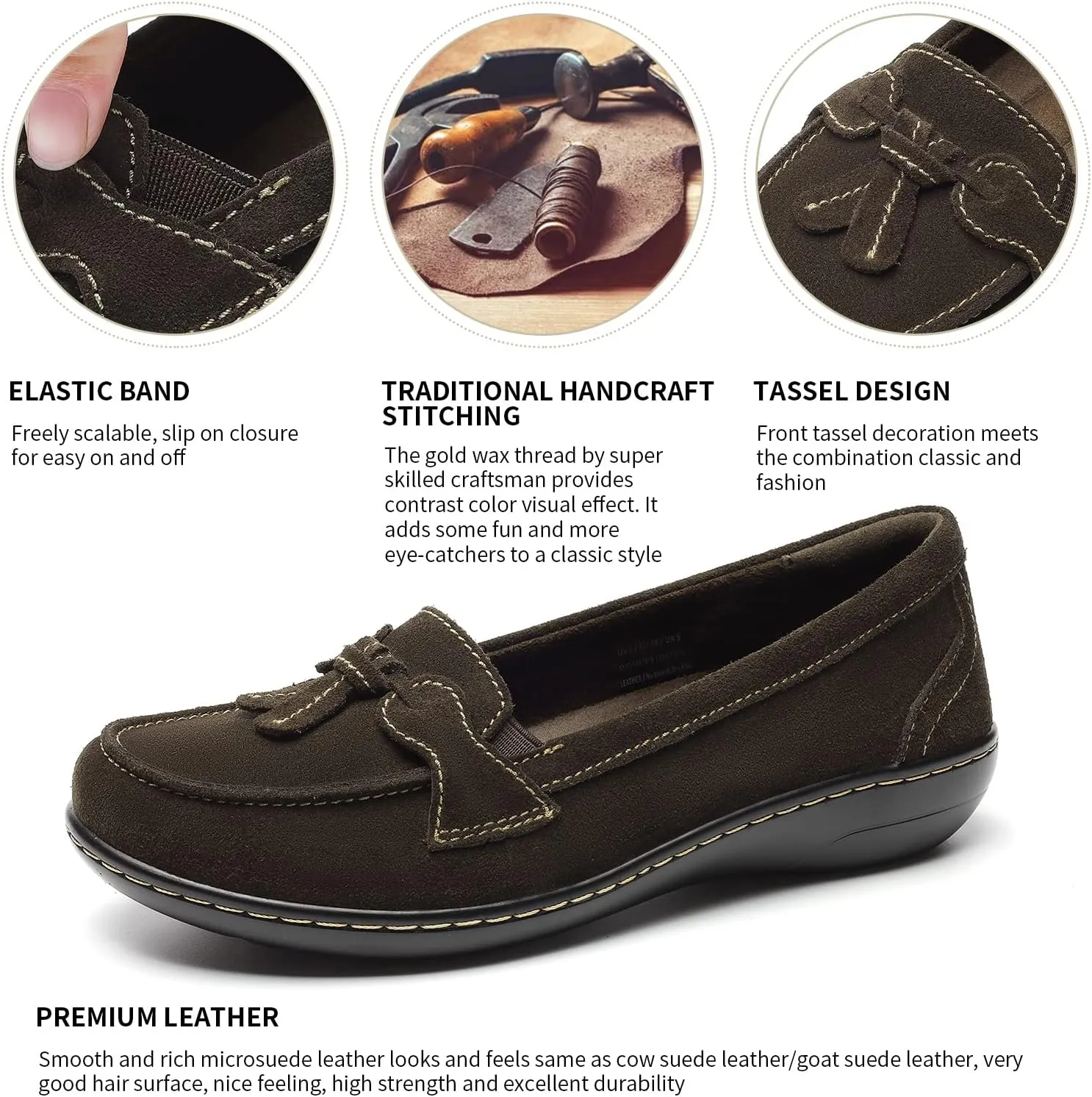 Osslue Women's Classic Microsuede Leather Penny Loafers Retro Ladies Moccasins Driving Mocs Fashion Tassel Boat Shoes Comfort Slip-On Casual Walking Flats