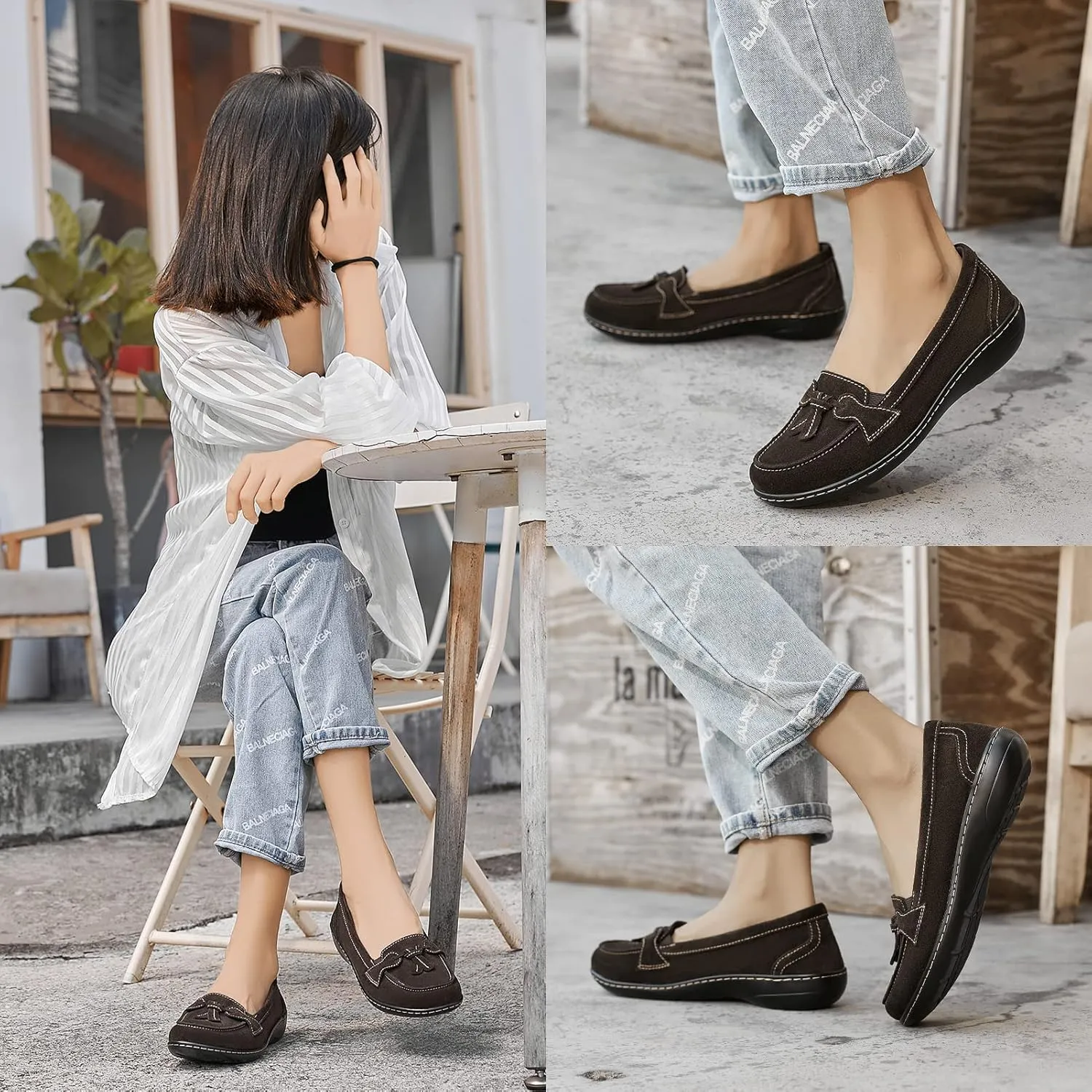 Osslue Women's Classic Microsuede Leather Penny Loafers Retro Ladies Moccasins Driving Mocs Fashion Tassel Boat Shoes Comfort Slip-On Casual Walking Flats