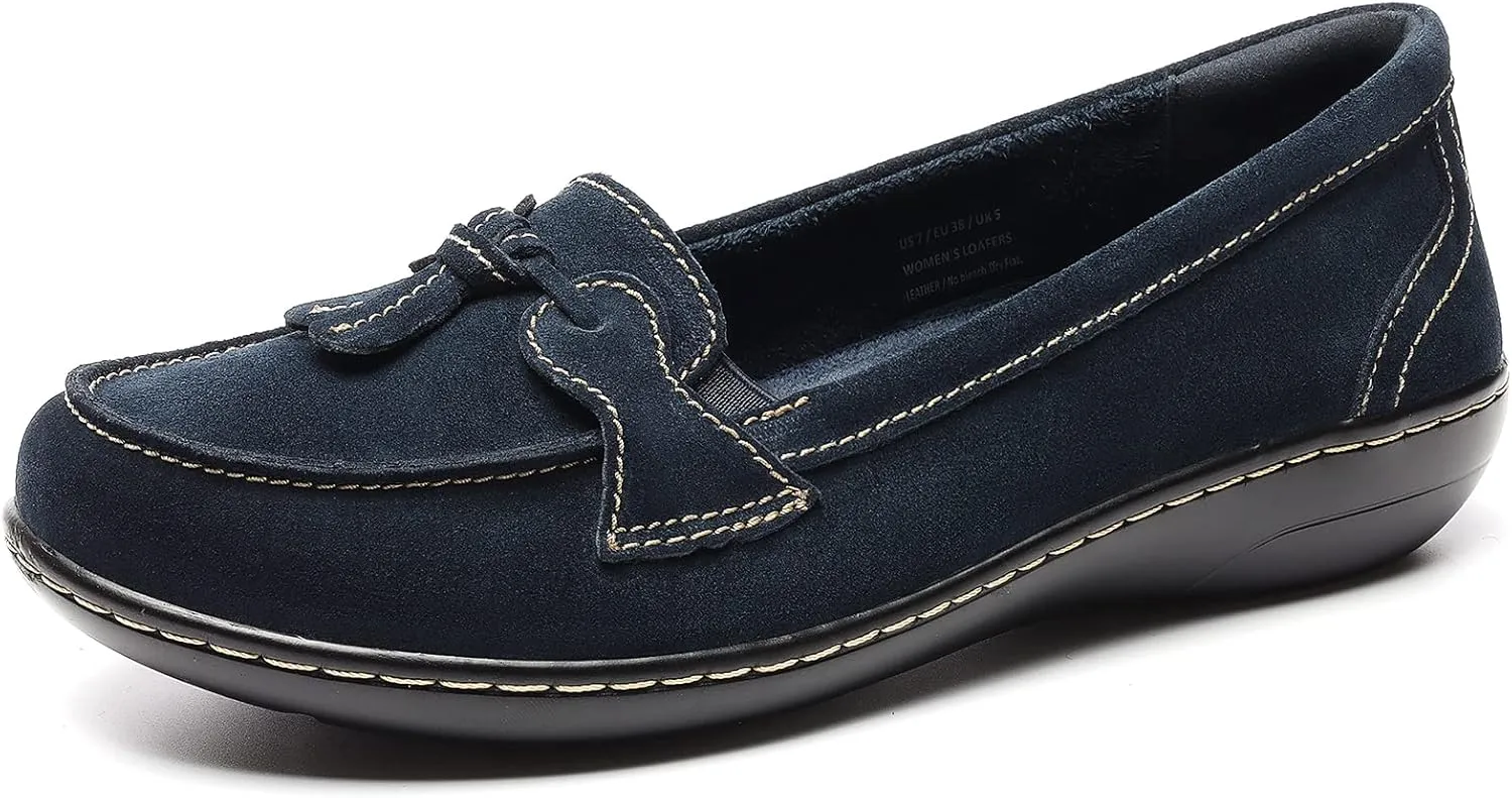 Osslue Women's Classic Microsuede Leather Penny Loafers Retro Ladies Moccasins Driving Mocs Fashion Tassel Boat Shoes Comfort Slip-On Casual Walking Flats