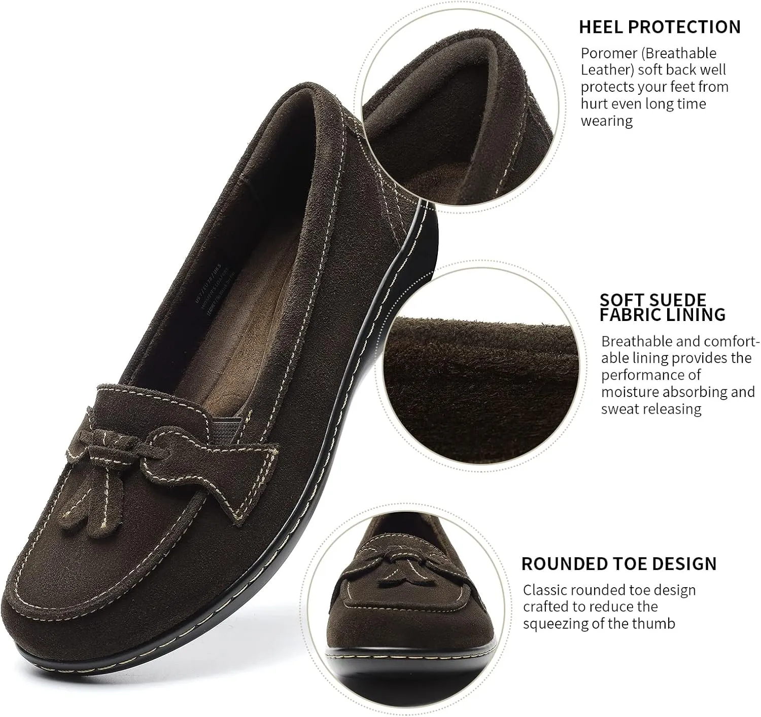 Osslue Women's Classic Microsuede Leather Penny Loafers Retro Ladies Moccasins Driving Mocs Fashion Tassel Boat Shoes Comfort Slip-On Casual Walking Flats