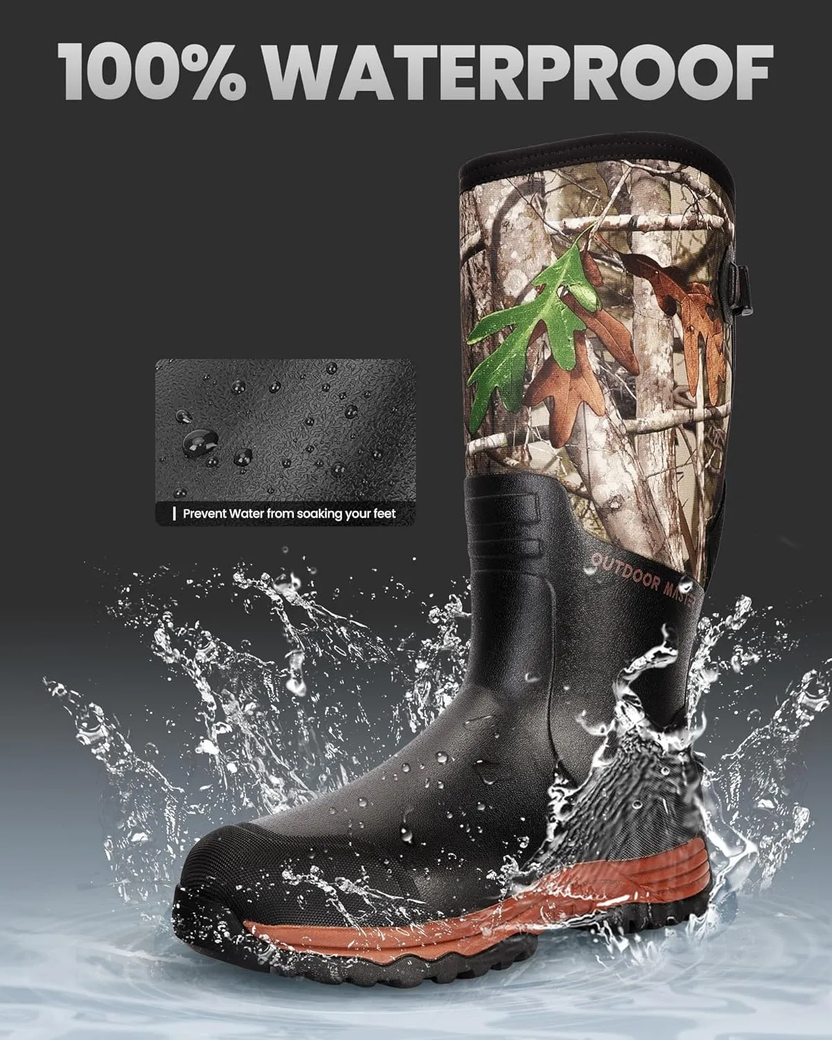 OutdoorMaster Hunting Boots for Men, Waterproof Rubber Neoprene Boots, Anti-slipped Insulated Outdoor Boots