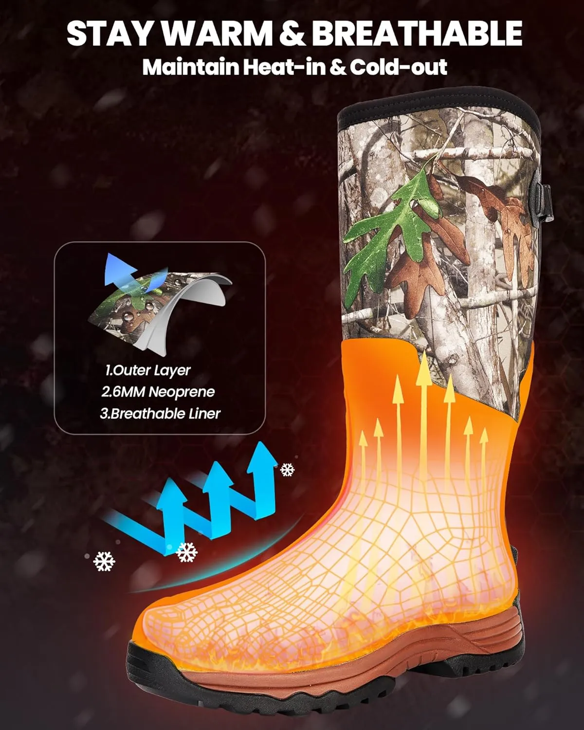 OutdoorMaster Hunting Boots for Men, Waterproof Rubber Neoprene Boots, Anti-slipped Insulated Outdoor Boots