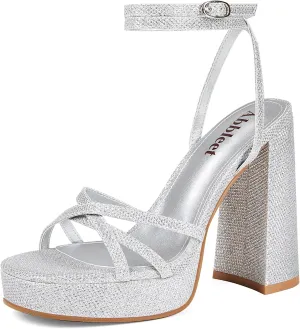 Platform Heels for Women Strappy Block Chunky High Heels Open Toe Ankle Strap Sandals Fashion Lace Up Wedding Party Evening Prom Dance Dress Shoes