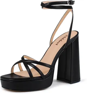 Platform Heels for Women Strappy Block Chunky High Heels Open Toe Ankle Strap Sandals Fashion Lace Up Wedding Party Evening Prom Dance Dress Shoes