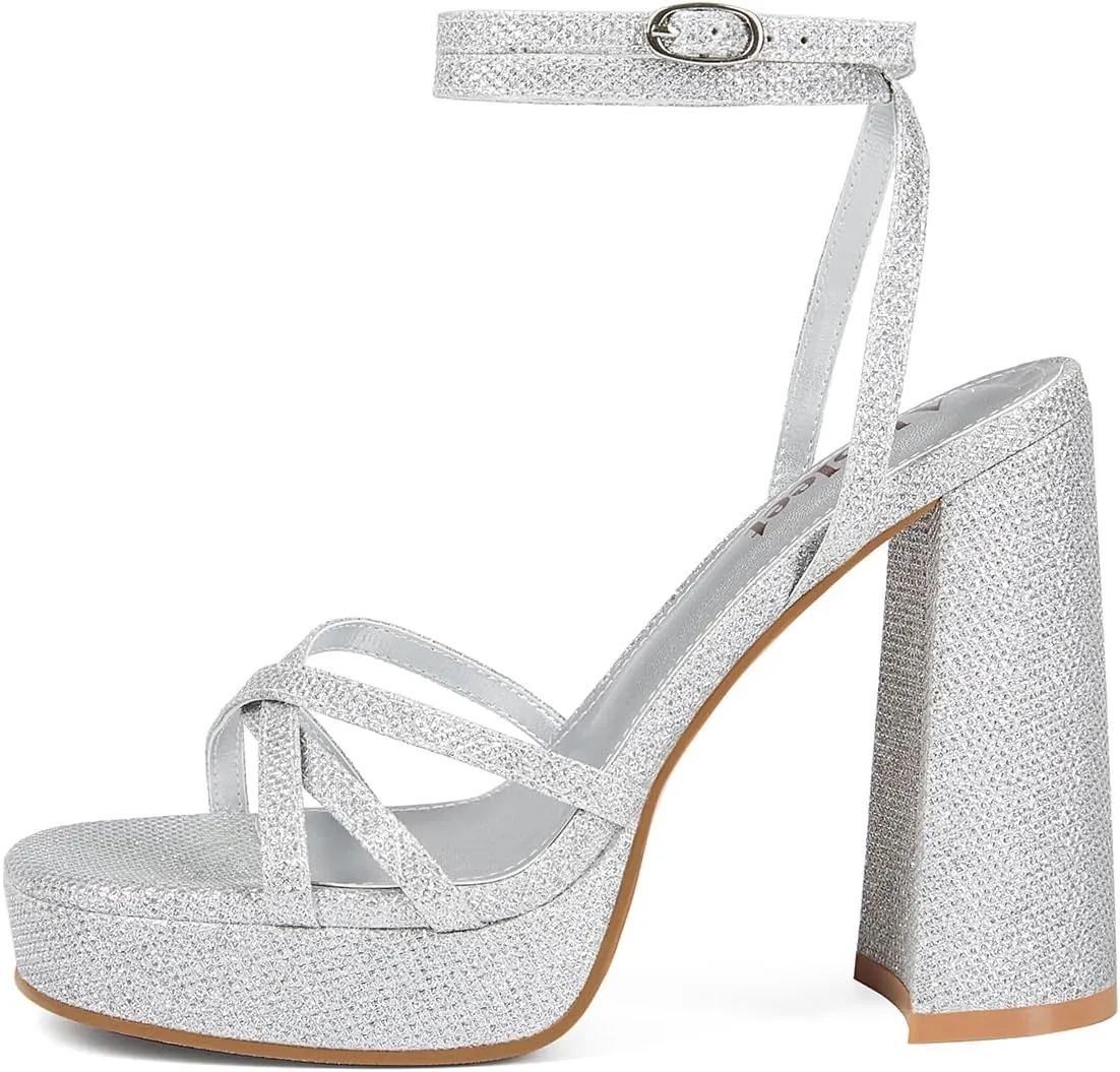 Platform Heels for Women Strappy Block Chunky High Heels Open Toe Ankle Strap Sandals Fashion Lace Up Wedding Party Evening Prom Dance Dress Shoes