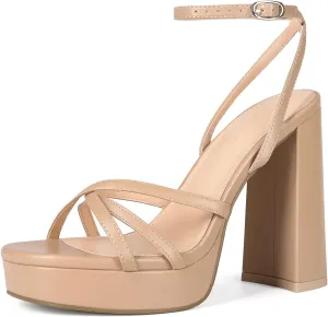 Platform Heels for Women Strappy Block Chunky High Heels Open Toe Ankle Strap Sandals Fashion Lace Up Wedding Party Evening Prom Dance Dress Shoes