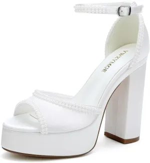 Platform Heels Wedding Shoes for Bride Ankle Strap Bridal Heeled Sandals Wedding Heels